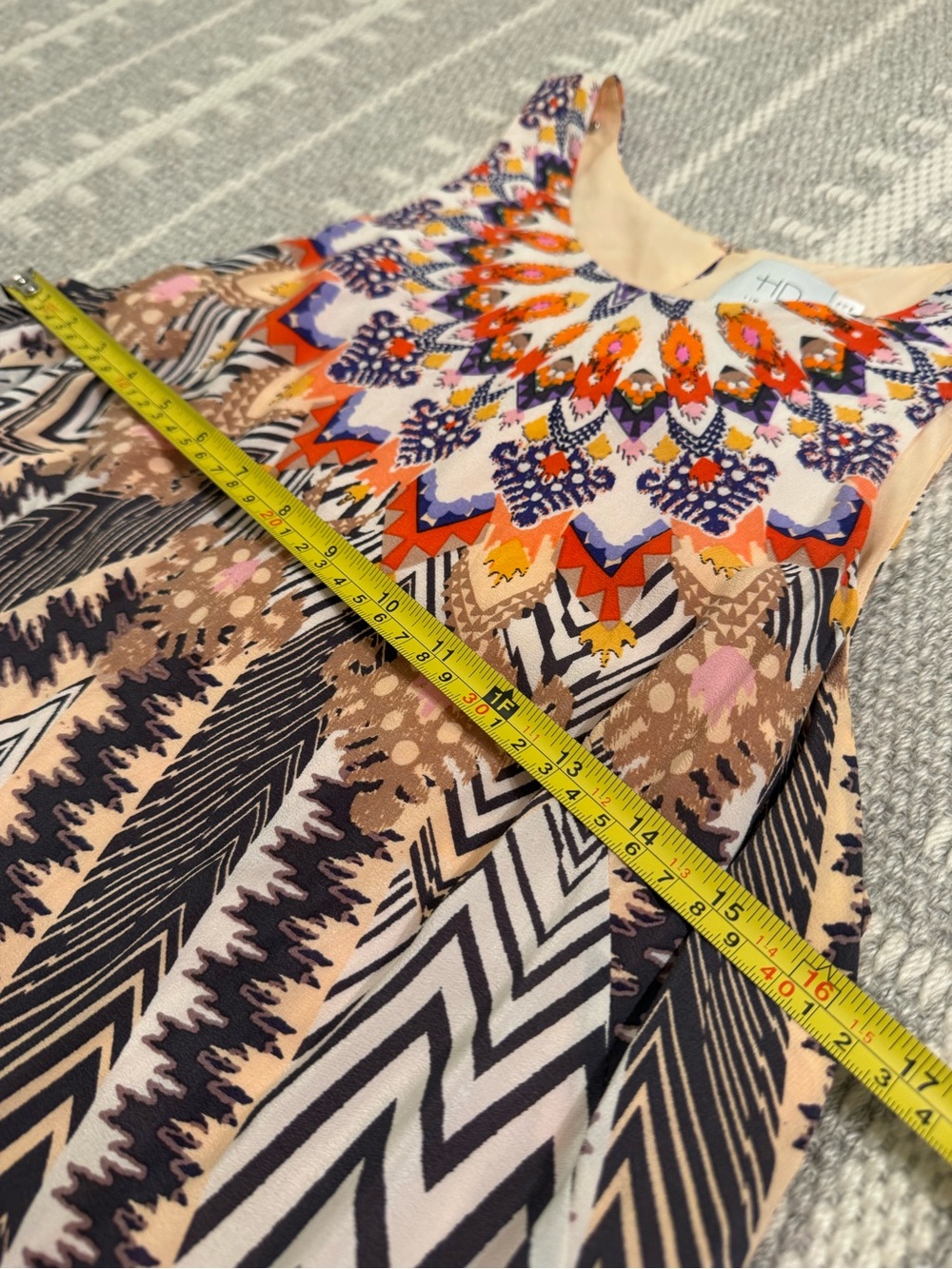 Anthropologie Silk Bohemian Geometric Midi Dress HD in Paris Size 12 - Picture 11 of 16